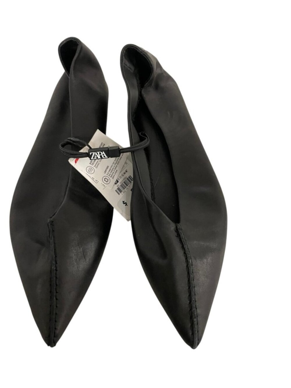 Zara Womens Leather Ballet Flats EU 37 US 6.5 Black Pointed Toe 3502/110 NWOB